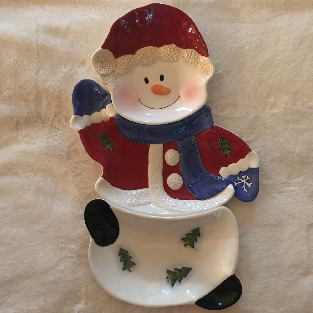 Home Interiors Snowman Christmas Serving Plates (3 Piece Set)